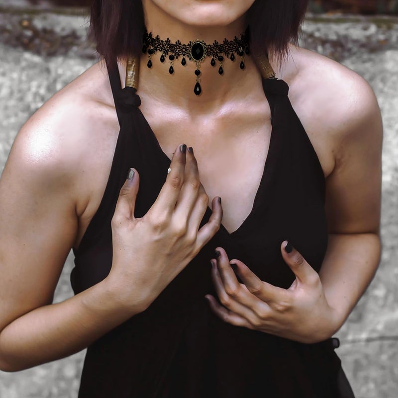 mintolex Gothic Black Choker Necklace for Women Adjustable Vintage Goth Velvet Lace Collar Crystal Pendent Necklace Halloween Cosplay Party Prom Costume Jewelry Accessories - Image 3